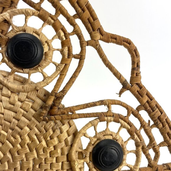 Vintage 1970s owl mail organizer, large wicker owl wall letter holder - Picture 9 of 9